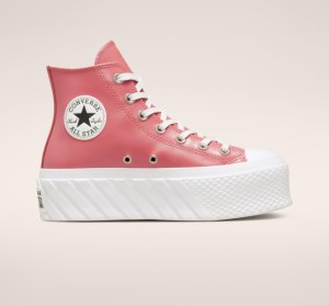 Dámské Boty Na Platformy Converse Chuck Taylor All Star Lift 2X Læder Růžové Bílé | 02QTYUMWN