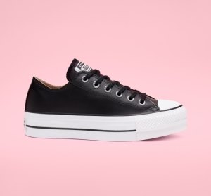Dámské Kožené Boty Converse Chuck Taylor All Star Lift Læder Černé Černé Bílé | 09ZCNHOXE