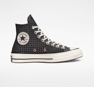 Dámské Vysoké Converse Chuck 70 Houndstooth Shine Černé Stříbrné | 79VTIJPHS