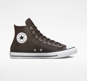Dámské Vysoké Converse Chuck Taylor All Star Tumbled Læder Hnědé Bílé Černé | 46RWNVPCG