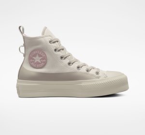 Dámské Vysoké Converse Chuck Taylor All Star Lift Vody-Repellent Hnědé Šedé Fialové | 52QITUYSK