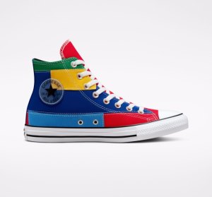 Dámské Vysoké Converse Chuck Taylor All Star Patchwork Červené Blankyt | 53GBIJVLQ