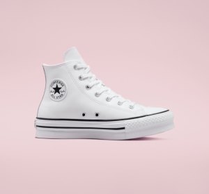 Dětské Boty Na Platformy Converse Chuck Taylor All Star Lift Læder Bílé Béžový Bílé Černé | 32PDOAVCQ