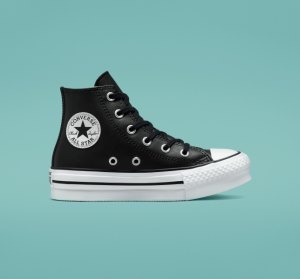 Dětské Boty Na Platformy Converse Chuck Taylor All Star Lift Læder Černé Béžový Bílé Bílé | 68TOXCEVN