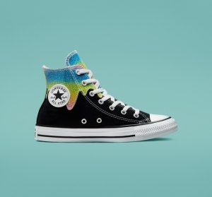 Dětské Plátěné Boty Converse Chuck Taylor All Star Glitter Drip Černé Béžový Bílé | 23LSUHJYR
