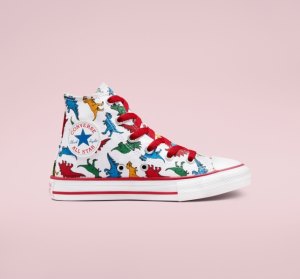 Dětské Plátěné Boty Converse Chuck Taylor All Star Dinosaurs Bílé Červené Blankyt | 31VHGTAES