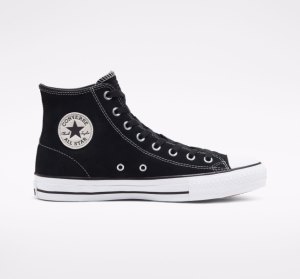 Pánské Skate Boty Converse CONS Chuck Taylor All Star Pro Semišové Černé Černé Bílé | 53ONSIHKC