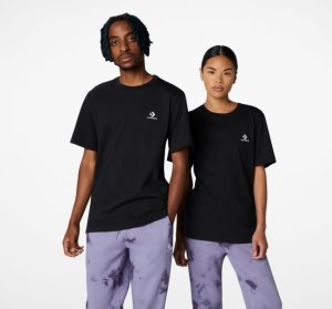 Pánské Tričko Converse Go-To Embroidered Star Chevron Standard Fit Černé | 82ASVULGZ