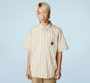 Pánské Tričko Converse Pruhovaný Button Down Světle Béžový Hnědožlutý Proužek | 41NLXCRSY